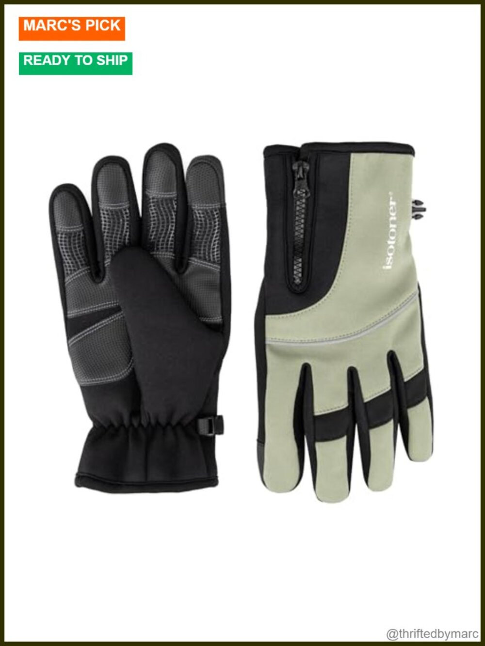 Water Repellent Lined Neoprene Grip Touchscreen Gloves With Zipper